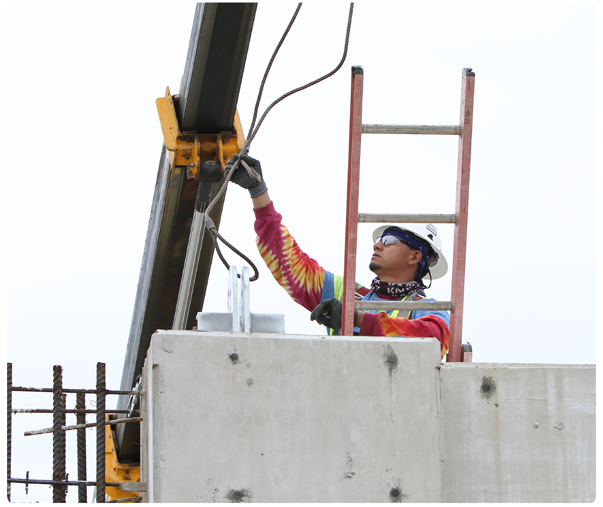 Person works on a construction job site.
